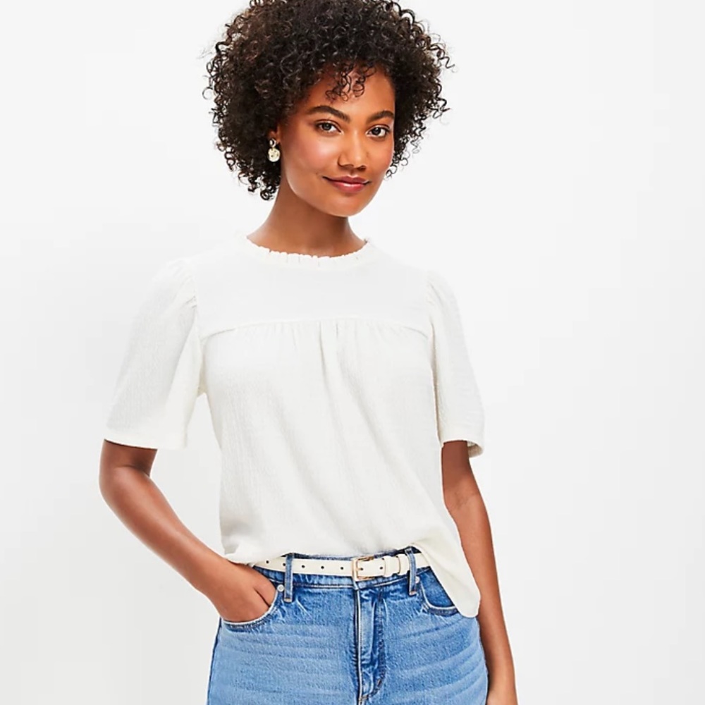 Loft Ruffle Neck Flutter Sleeve Top